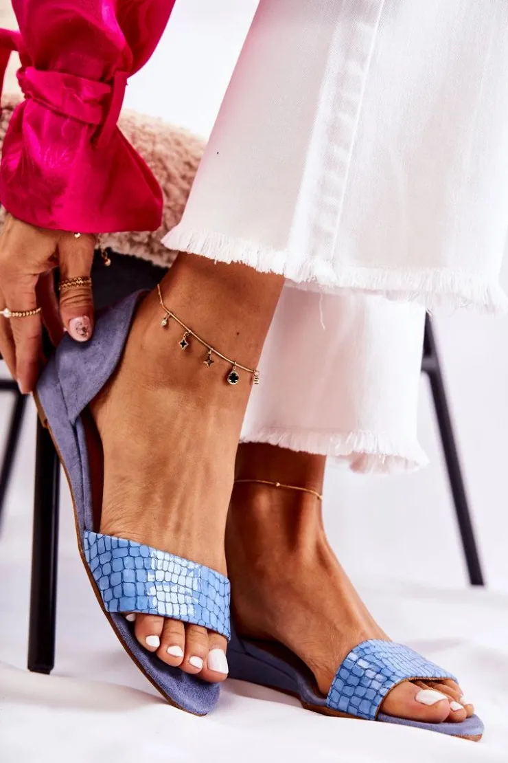 Damskie Maciejka Skórzane Sandały 1971-61 Niebieskie