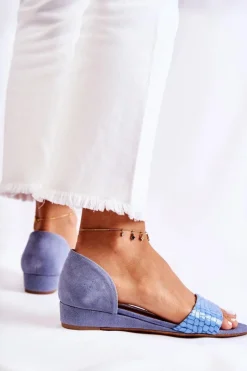 Damskie Maciejka Skórzane Sandały 1971-61 Niebieskie