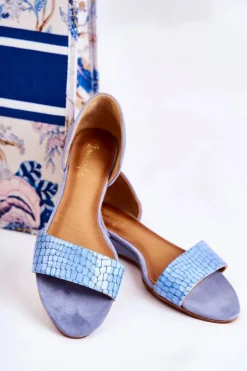 Damskie Maciejka Skórzane Sandały 1971-61 Niebieskie