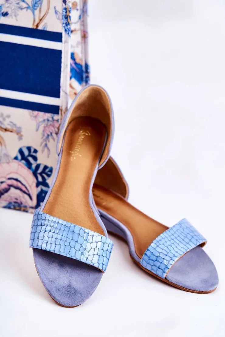 Damskie Maciejka Skórzane Sandały 1971-61 Niebieskie