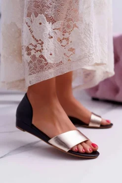 Damskie Maciejka Skórzane Sandały 1971-46 Czarno-Złote