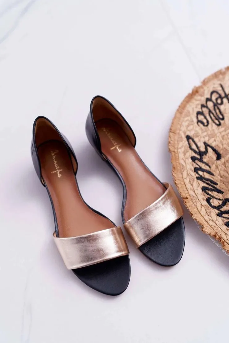 Damskie Maciejka Skórzane Sandały 1971-46 Czarno-Złote