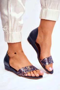 Damskie Maciejka Skórzane Sandały 1971-50 Granatowe