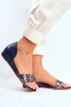 Damskie Maciejka Skórzane Sandały 1971-50 Granatowe
