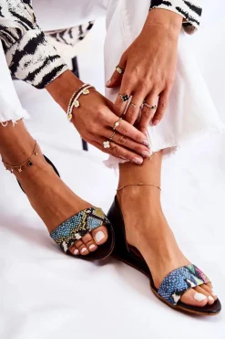 Maciejka Sandały Na Koturnie|Sandały Płaskie*Skórzane Sandały 1971-63 Czarne