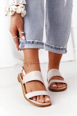 Maciejka Sandały Płaskie*Skórzane Sandały 05167-25 Złote