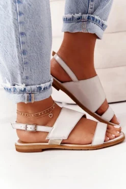 Maciejka Sandały Płaskie*Skórzane Sandały 05167-25 Złote