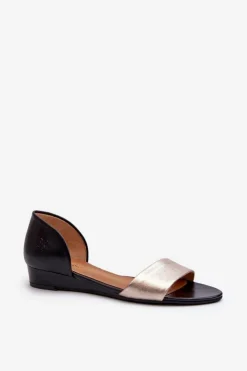 Clearance Maciejka Skórzane Sandały 1971-67 Czarno-Złote Złoty