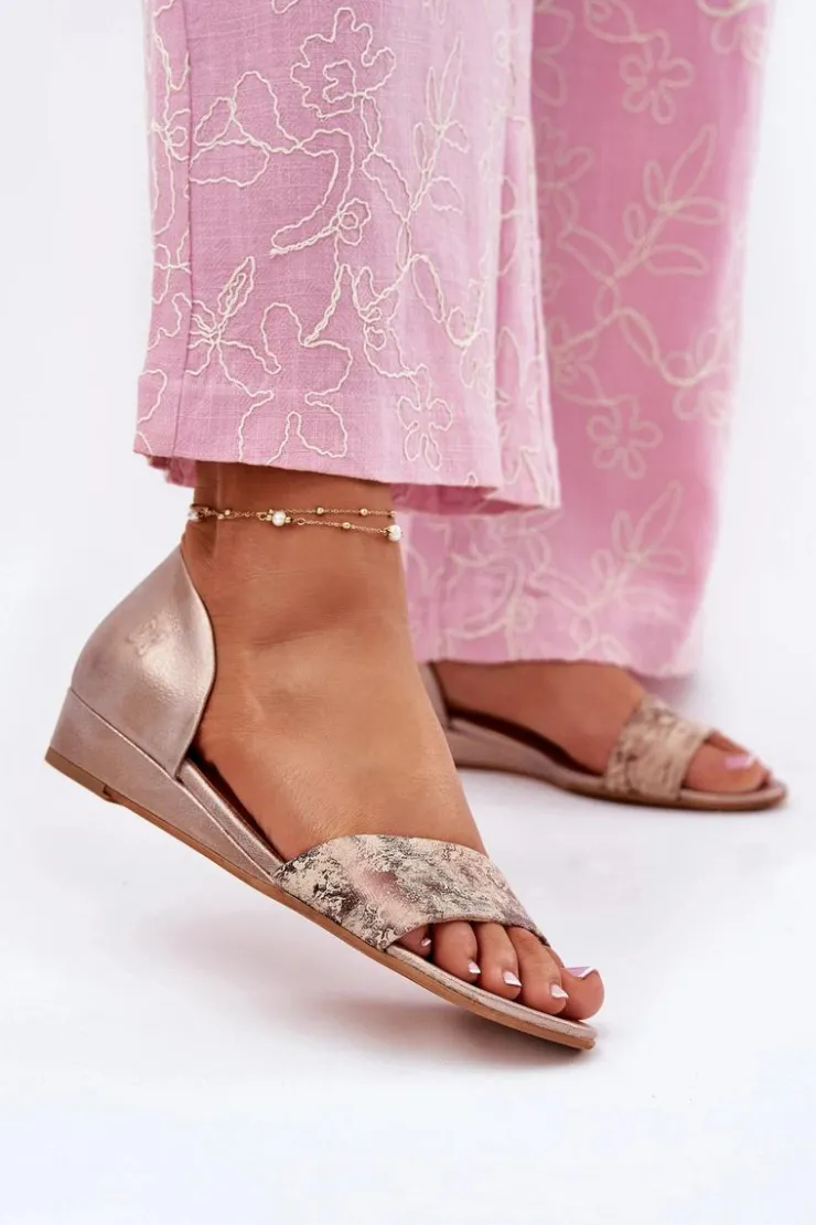 Damskie Maciejka Skórzane Sandały 01971-71 Złote