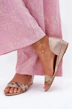 Damskie Maciejka Skórzane Sandały 01971-71 Złote