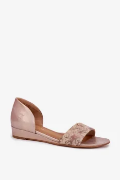 Damskie Maciejka Skórzane Sandały 01971-71 Złote