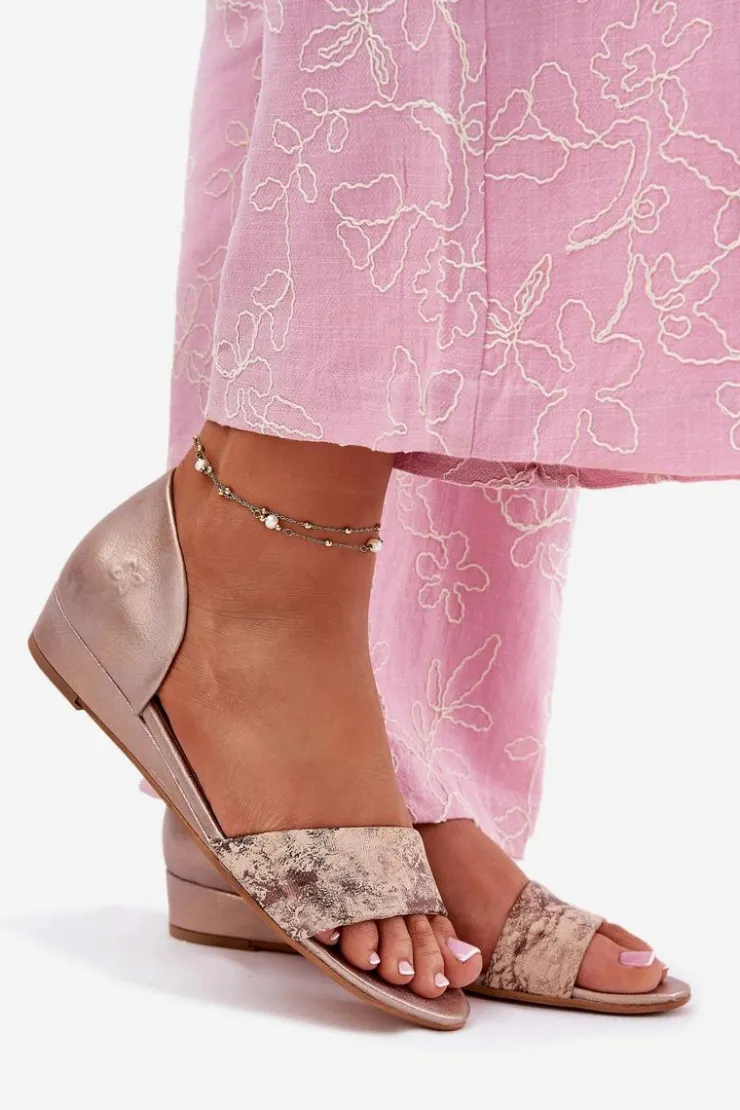 Damskie Maciejka Skórzane Sandały 01971-71 Złote