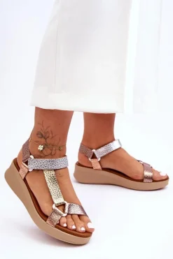 Maciejka Skórzane Sandały L5186-25 Złoty