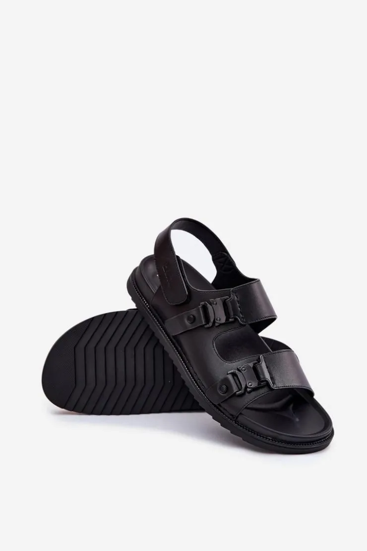 Big Star Shoes Skórzane Sandały Męskie Big Star RR174086 Czarne