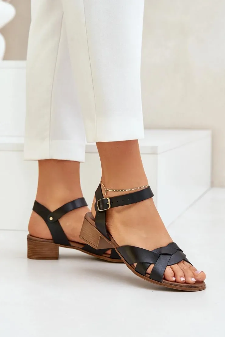 Outlet Zazoo Skórzane Sandały Na Delikatnym Obcasie 40372 Czarne Czarny