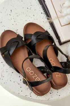 Outlet Zazoo Skórzane Sandały Na Delikatnym Obcasie 40372 Czarne Czarny