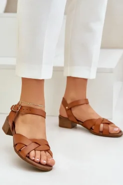 Zazoo Sandały Na Obcasie*Skórzane Sandały Na Delikatnym Obcasie 40372 Brązowe Brązowy