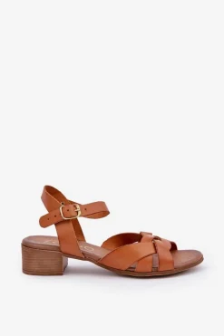 Zazoo Sandały Na Obcasie*Skórzane Sandały Na Delikatnym Obcasie 40372 Brązowe Brązowy