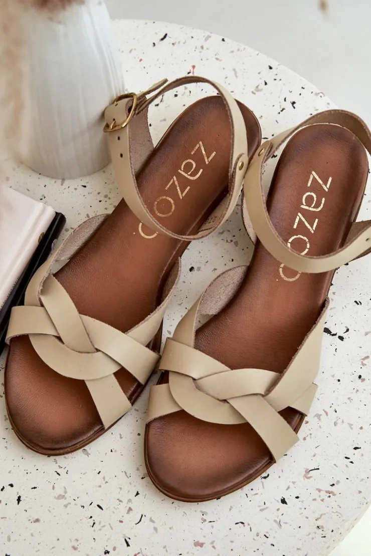 Damskie Zazoo Skórzane Sandały Na Delikatnym Obcasie 40372 Jasnobeżowe