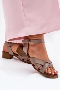 Sale Zazoo Skórzane Sandały Na Delikatnym Obcasie 40372 Ciemnobeżowe Beżowy