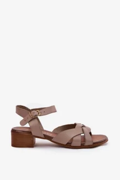 Sale Zazoo Skórzane Sandały Na Delikatnym Obcasie 40372 Ciemnobeżowe Beżowy