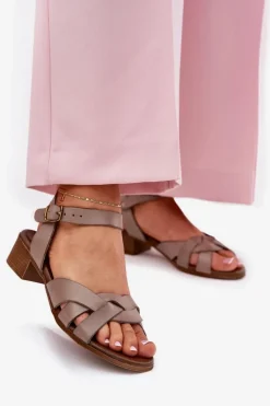 Sale Zazoo Skórzane Sandały Na Delikatnym Obcasie 40372 Ciemnobeżowe Beżowy