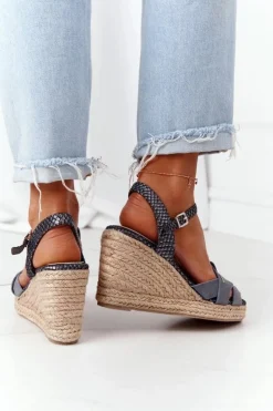 Big Star Shoes Sandały Big Star|Sandały Na Koturnie*Skórzane Sandały Na Koturnie Big Star HH274378 Srebrne