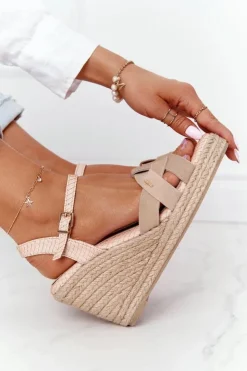 Sale Big Star Shoes Skórzane Sandały Na Koturnie Big Star HH274380 Beżowe