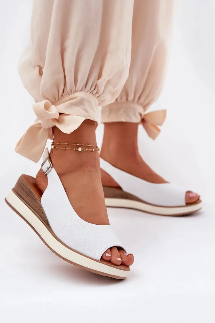 Damskie Artiker Skórzane Sandały Na Koturnie 56C2317 Białe