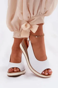 Damskie Artiker Skórzane Sandały Na Koturnie 56C2317 Białe