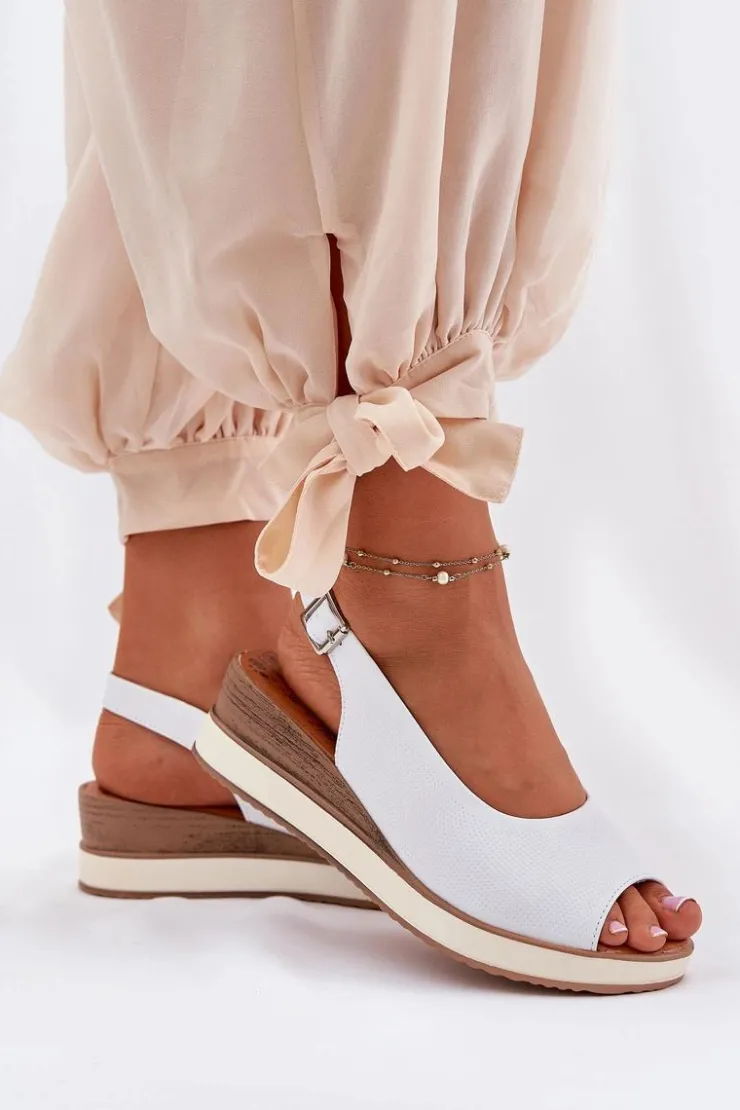 Damskie Artiker Skórzane Sandały Na Koturnie 56C2317 Białe