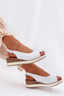 Damskie Artiker Skórzane Sandały Na Koturnie 56C2317 Białe