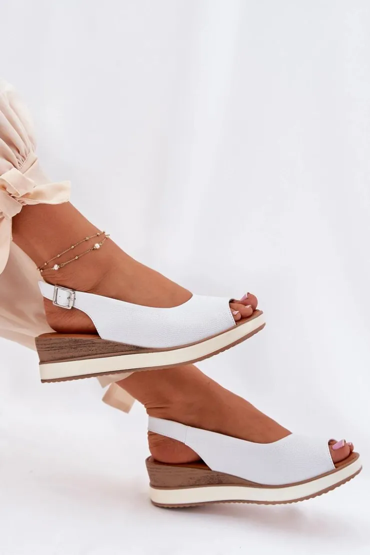 Damskie Artiker Skórzane Sandały Na Koturnie 56C2317 Białe