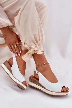 Damskie Artiker Skórzane Sandały Na Koturnie 56C2317 Białe