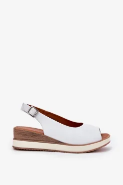 Damskie Artiker Skórzane Sandały Na Koturnie 56C2317 Białe