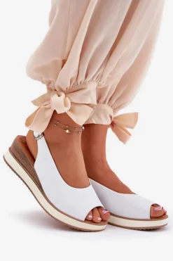 Damskie Artiker Skórzane Sandały Na Koturnie 56C2317 Białe