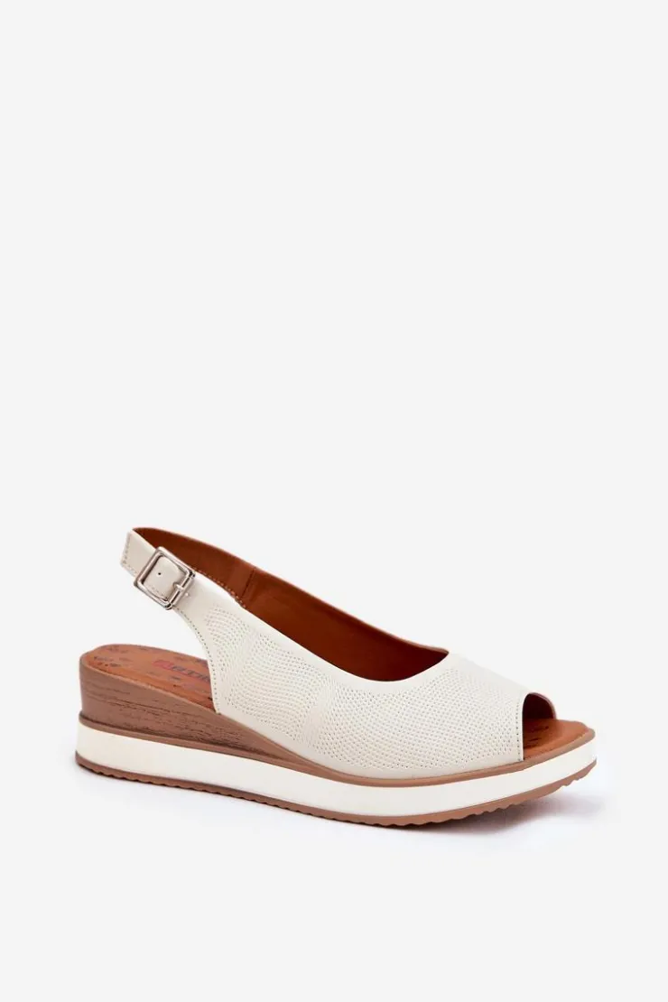 Damskie Artiker Skórzane Sandały Na Koturnie 56C2316 Jasnobeżowe