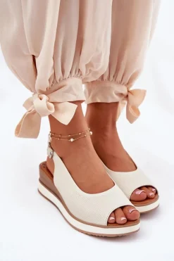 Damskie Artiker Skórzane Sandały Na Koturnie 56C2316 Jasnobeżowe