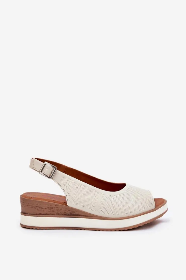 Damskie Artiker Skórzane Sandały Na Koturnie 56C2316 Jasnobeżowe