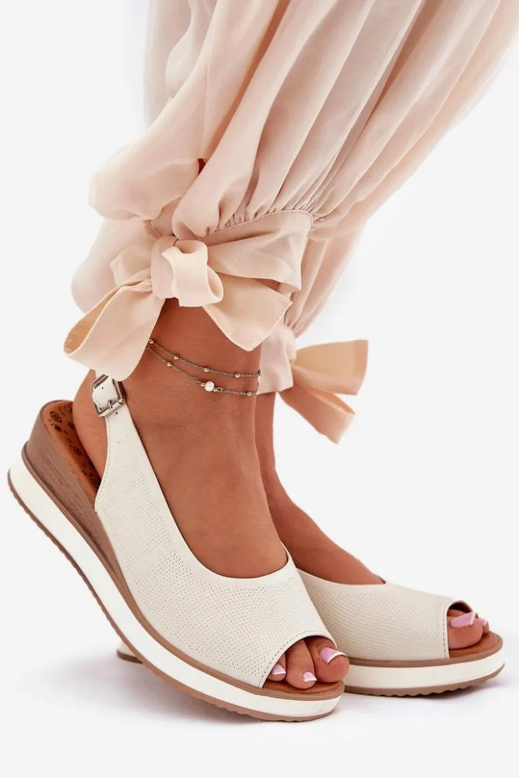 Damskie Artiker Skórzane Sandały Na Koturnie 56C2316 Jasnobeżowe