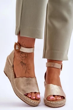 Evento Sandały Na Obcasie|Sandały Na Koturnie*Skórzane Sandały Na Koturnie Comfort Shoe Złote Verola