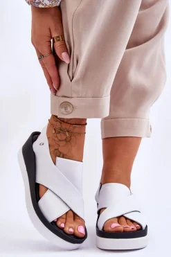 Discount Zazoo Skórzane Sandały Na Koturnie Białe Morgan