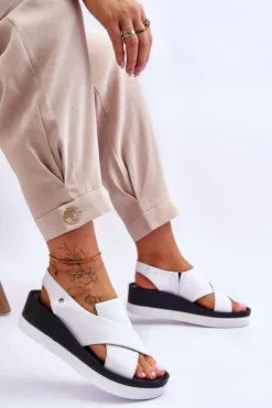 Discount Zazoo Skórzane Sandały Na Koturnie Białe Morgan