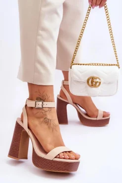 Boto Sandały Na Słupku|Sandały Na Obcasie*Skórzane Sandały Na Masywnej Platformie Beżowe Marina Beżowy