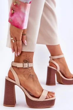 Boto Sandały Na Słupku|Sandały Na Obcasie*Skórzane Sandały Na Masywnej Platformie Beżowe Marina Beżowy