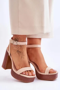 Boto Sandały Na Słupku|Sandały Na Obcasie*Skórzane Sandały Na Masywnej Platformie Beżowe Marina Beżowy