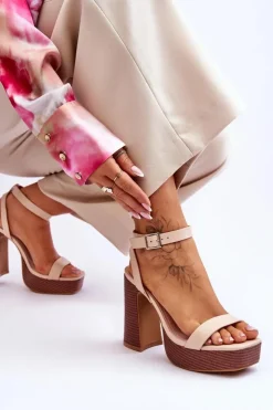 Boto Sandały Na Słupku|Sandały Na Obcasie*Skórzane Sandały Na Masywnej Platformie Beżowe Marina Beżowy