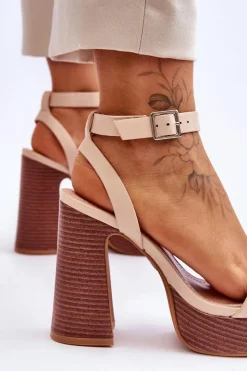 Boto Sandały Na Słupku|Sandały Na Obcasie*Skórzane Sandały Na Masywnej Platformie Beżowe Marina Beżowy