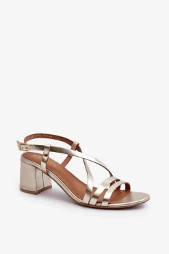 New Maciejka Skórzane Sandały Na Niskim Słupku 06653-25 Złote Złoty