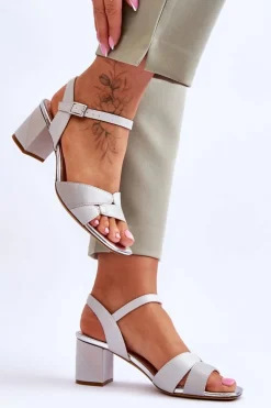 Discount Buty Sergio Leone Skórzane Sandały Na Niskim Obcasie Sergio Leone SK898 Szare